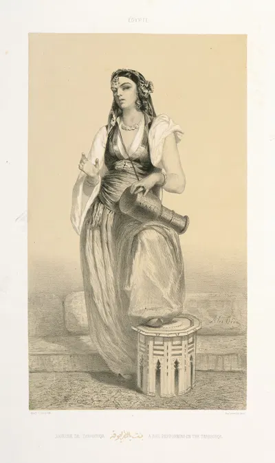 Joueuse de Tarabouqa, A Girl Performing on the Tarabouqa by Alexandre Bida, 1851 — digital art print download