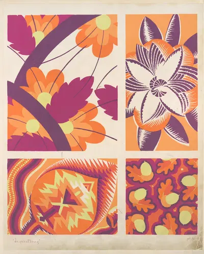 Four plant form compositions by André Durenceau, 1928 — digital art print download