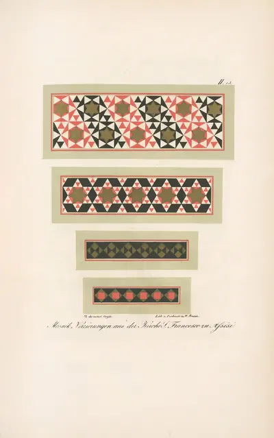 Mosaik-Verzierungen aus der Kirche S. Francesco zu Assisi 2 by Friedrich Maximilian Hessemer, 1842 — digital art print…