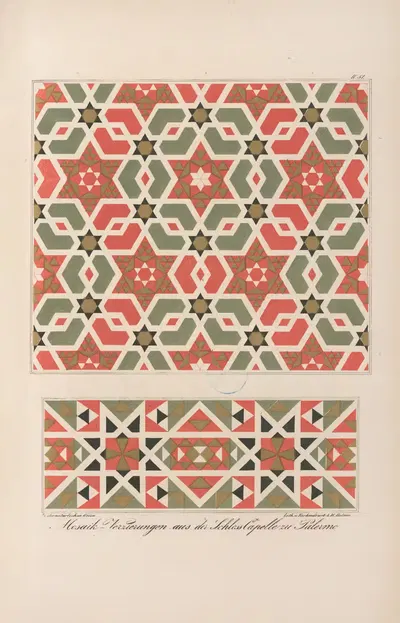 Mosaik-Verzierungen aus der Schloss Capelle zu Palermo by Friedrich Maximilian Hessemer, 1842 — digital art print download
