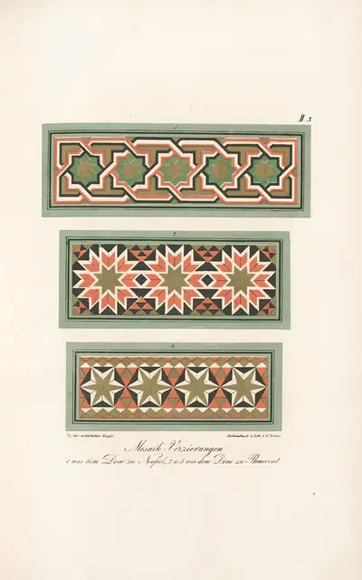 Mosaik-Verzierungen, 1 aus den Dom zu Neapel, 2 u. 3 aus dem Dom zu Benevent by Friedrich Maximilian Hessemer, 1842 —…