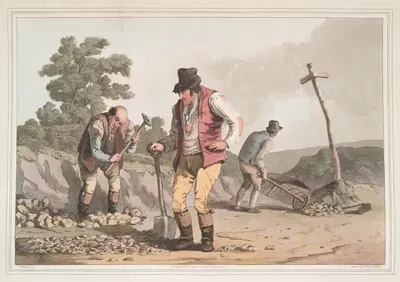Камнеобработчики на дороге, пл. 7 by Джордж Уокер, 1814 — digital art print download