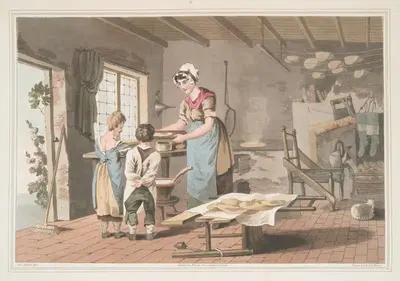 Женщина, делающая овсяные лепешки, Пл. 9 by Джордж Уокер, 1814 — digital art print download