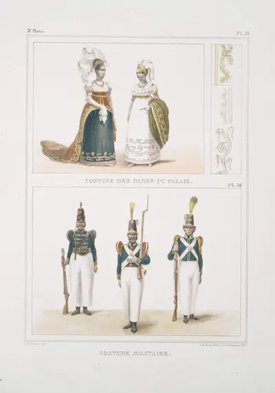 Костюм дам двора; Военный костюм by Жан Батист Дебре, 1834 - 1839 — digital art print download