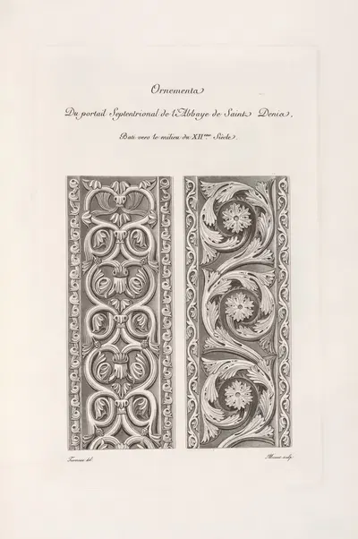 Ornements du portail septentrional de l'abbaye de saint Denis, bati vers el milieu du XIIeme. siècle. by Nicolas Xavier…