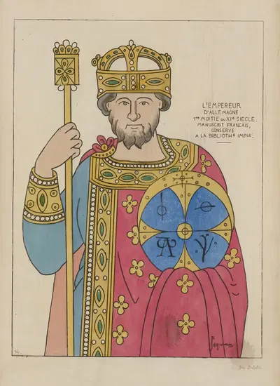 Император Германии. Первая половина XI века; Французская рукопись, хранящаяся в Императорской библиотеке by Рафаэль…