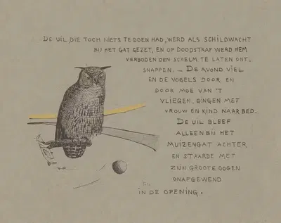 Tekstblad met uil bij een muizenhol. by Theo van Hoytema, 1892 — digital art print download