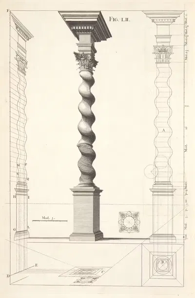 Описание колонны с венком, композитного ордера. by Андреа Поссо, 1707 — digital art print download