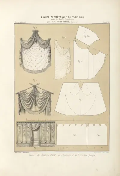 Coupe du manteau ducal, de l'Ecusson et de la tenture grecque. by Jules Verdellet, 1859 — digital art print download