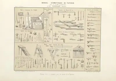 Principaux outils et accessoires pour les travaux de la tapisserie. by Jules Verdellet, 1859 — digital art print download