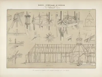 Vue perspective del charpente et des principaux assemblages de la tente impériale. by Jules Verdellet, 1859 — digital art…