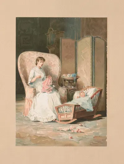 Мать, сидящая в кресле и шьющая by Уильям Лэдд Тейлор, 1888 — digital art print download