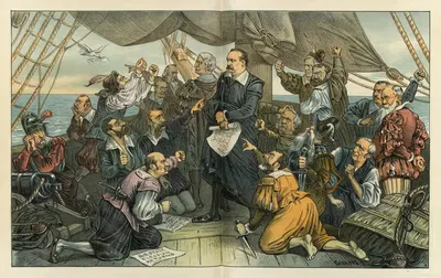 Columbus Cleveland and his mutinous crew – 'This ship shall not turn back!' by Bernhard Gillam, 1885 — digital art print…