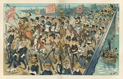 The grand opening march over the Brooklyn Bridge by Frederick Burr Opper, 1883 — digital art print download