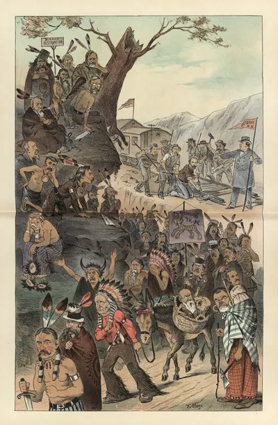 The resistless march of reform – the 'hostiles' must go! by Frederick Burr Opper, 1885 — digital art print download