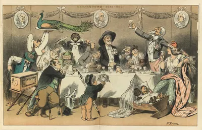 A family party – the 200th birthday of the healthiest of Uncle Sam's adopted children by Friedrich Graetz, 1883 — digital…