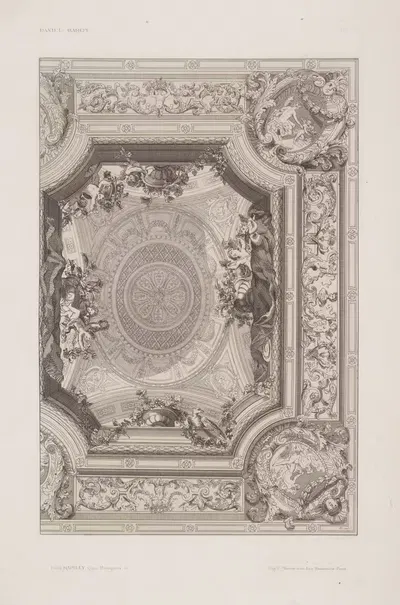 Design for a ceiling with cherubs holding flowers. by André-Charles Boulle, 1875-1890 — digital art print download