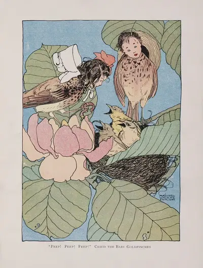 'Peep! Peep! Peep!' cried the baby goldfinches by Maginel Wright Enright, 1907 — digital art print download