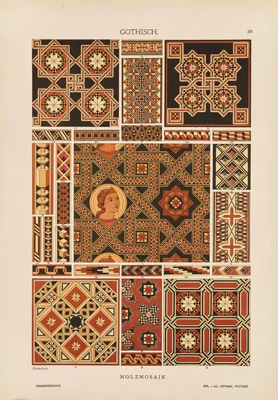 Готика – Деревянная мозаика by Генрих Дольметш, 1887 — digital art print download