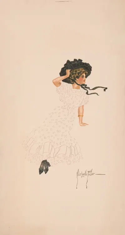 Woman seated holding onto hat and crossing ankles by Alice Luella Fidler, 1908 — digital art print download