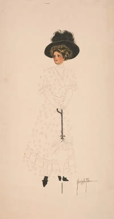 Woman with hat and umbrella by Alice Luella Fidler, 1908 — digital art print download