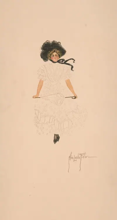 Woman with parasol and black hat by Alice Luella Fidler, 1908 — digital art print download