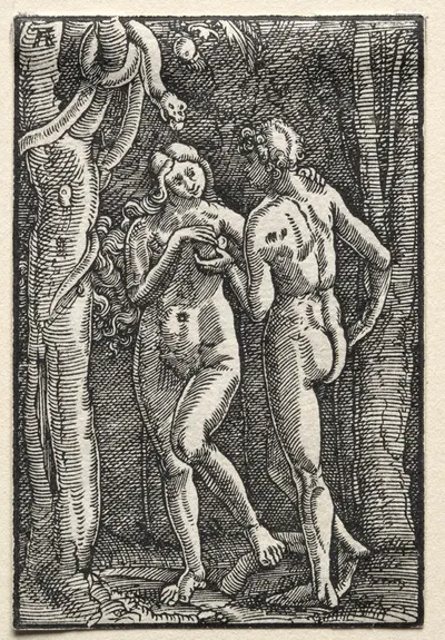 Adam and Eve Eating the Forbidden Fruit by Альбрехт Альтдорфер, c. 1515 — digital art print download