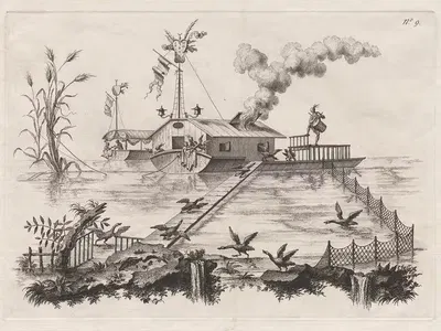 A House on Water, and a New Way to Summon Geese by the Beat of a Drum by Filippo Morghen, 1769 — digital art print download