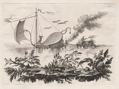 Способ транспортировки товаров на баржах, тянущихся мехами by Филиппо Морган, 1769 — digital art print download
