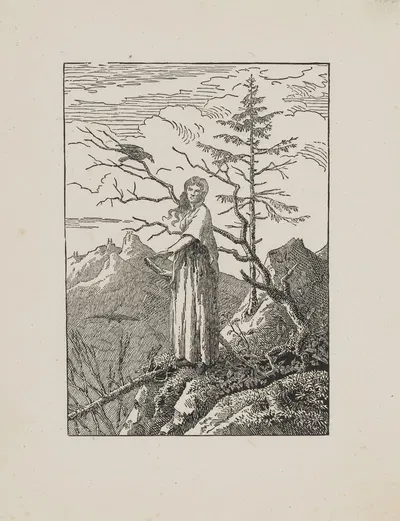 Женщина с вороном на обрыве by Каспар Давид Фридрих, 1803 — digital art print download