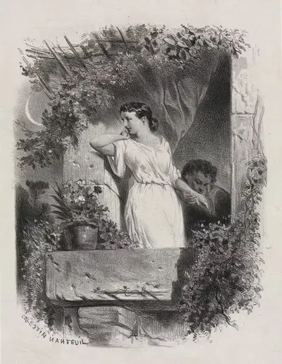 На балконе by Селестен Нантёй, 1842 — digital art print download