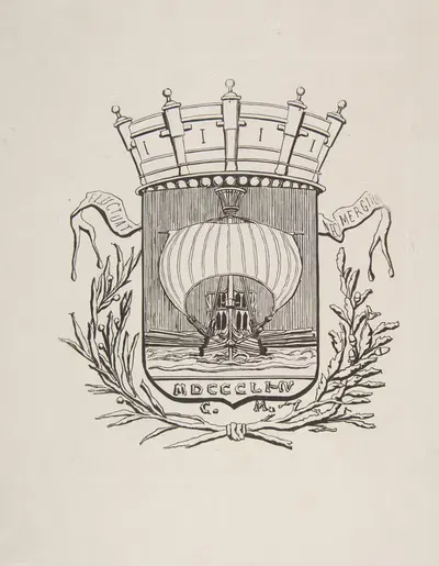 Coat-of-Arms Symbolic of the City of Paris with the motto; It Rocks But Does Not Sink by Charles Meryon, 1854 — digital art…