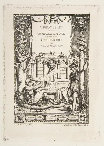 Frontispiece for the Catalogue of the work of Thomas De Leu by Charles Meryon, 1866 — digital art print download