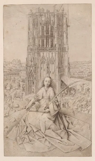 Saint Barbara, Seated Before her Tower by Cornelis van Noorde, 1769 — digital art print download