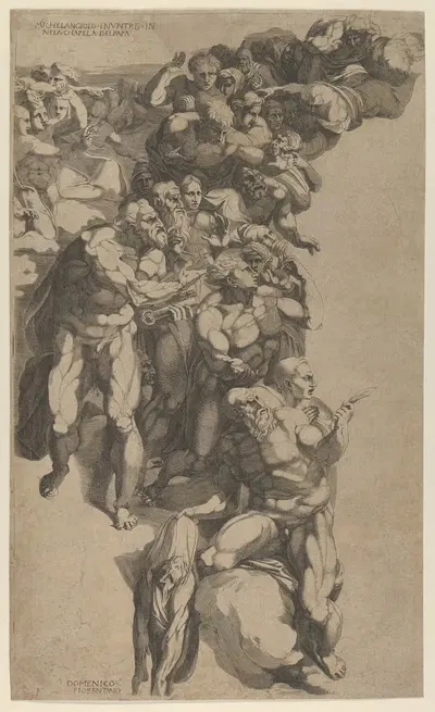 Group from Last Judgment, St. Bartholomew, St. Peter, and other Apostles by Domenico del Barbiere — digital art print…