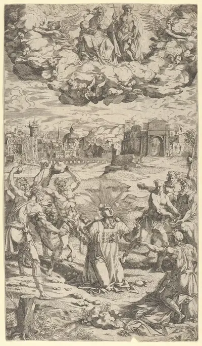 The Stoning of Saint Stephen by Domenico del Barbiere — digital art print download