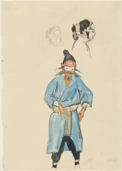 Китайский актер и два эскиза женской головы by Эмиль Орлик, 1912 — digital art print download