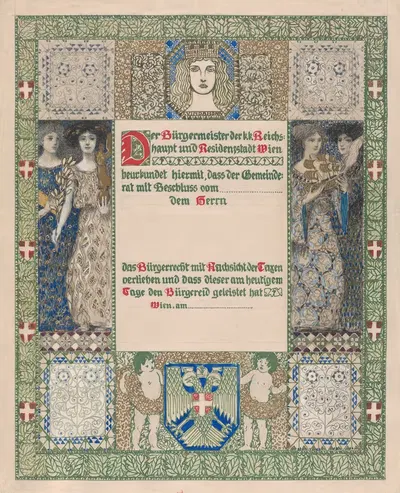Design for a certificate of citizenship, awarded by the city of Vienna 2 by Erwin Puchinger — digital art print download