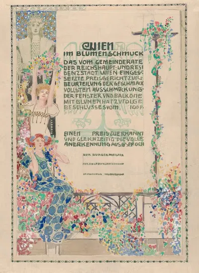 Design for a certificate, awarded by the city of Vienna for the most beautiful floral balcony decorations. by Erwin…