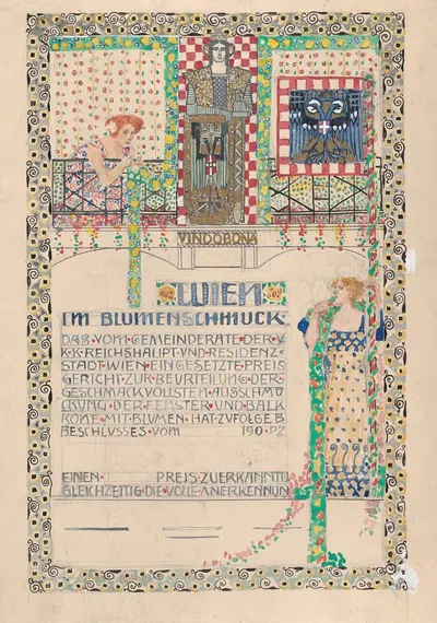 Design for a certificate, awarded by the city of Vienna for the most beautiful floral balcony decorations by Erwin…