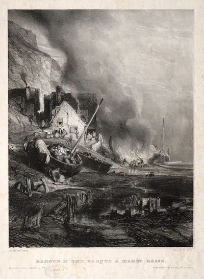 Ремонт лодки на отливе by Эжен Изабе, 1833 — digital art print download
