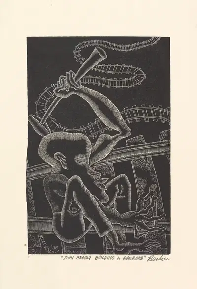 John Henry Building A Railroad by Fred Becker, 1936 — digital art print download