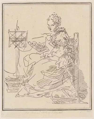 Сидящая женщина, наматывающая пряжу by Джузеппе Канале, 1775 — digital art print download