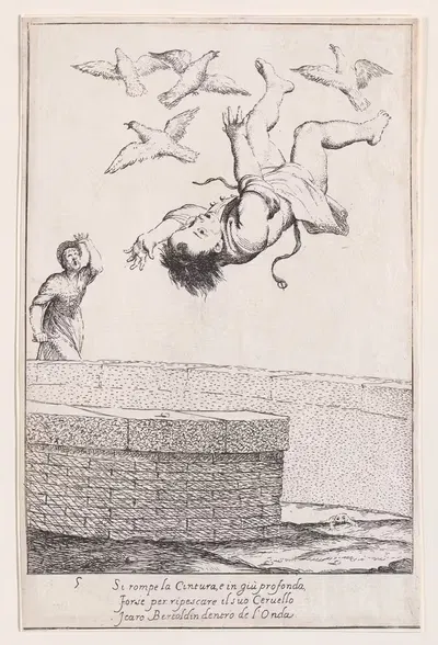 Плита 11; Бертольдино падает в пруд с рыбой by Джузеппе Мария Крепси, 1705–1715 — digital art print download