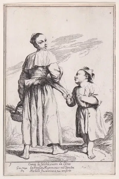 Плита 15; Менгина покидает сад с корзиной, полной трав, и встречает Какосенна by Джузеппе Мария Крепси, 1705–1715 — digital…