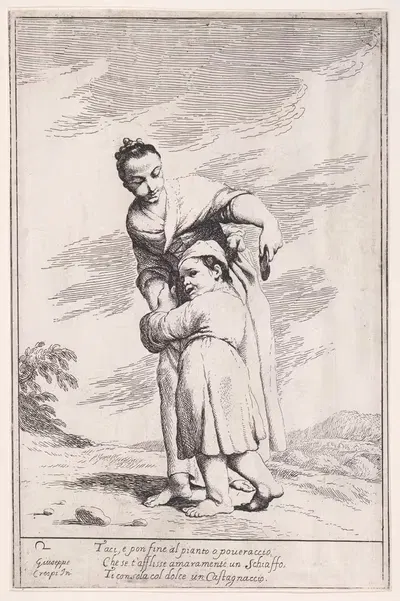 Плита 16; Менгина успокаивает Какосенна с помощью каштанового пирога by Джузеппе Мария Крепси, 1705–1715 — digital art…