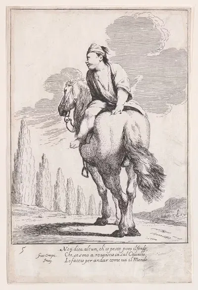 Плита 19; Какосенно едет на лошади задом наперед by Джузеппе Мария Крепси, 1705–1715 — digital art print download