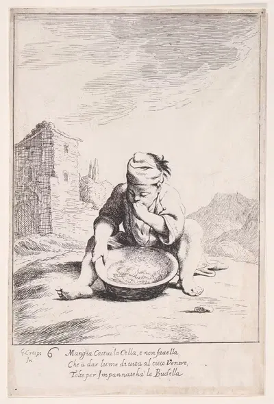 Плита 20; Какосенно ест тарелку пасты by Джузеппе Мария Крепси, 1705–1715 — digital art print download