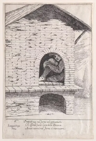 Плита 6; Бертольдо, скрывающийся в печи by Джузеппе Мария Крепси, 1705–1715 — digital art print download