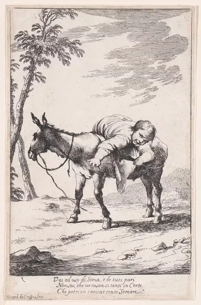 Плита 7; Бертольдино, лежащий на осле by Джузеппе Мария Крепси, 1705–1715 — digital art print download